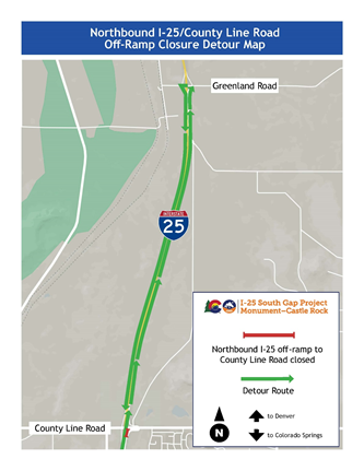 Northbound I-25/County Line Road off-ramp closure detour map